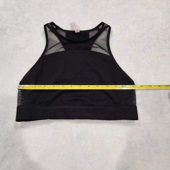 PINK Women Sports Bra M Black Spellout Racerback Mesh Pullover - Picture 3 of 7